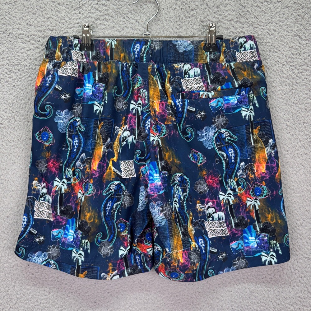 Robert Graham Swim Trunks Mens L Navy Blue Seahorse Tropical Print Shorts Beach - Picture 2 of 9